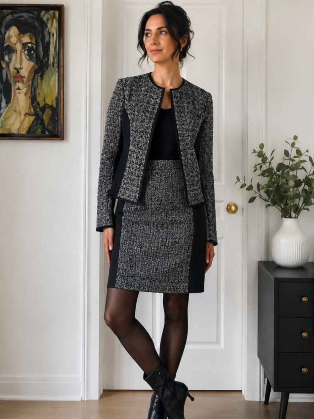 Rickis new sz small 4 ladies black tweed suit Blazer jacket and skirt